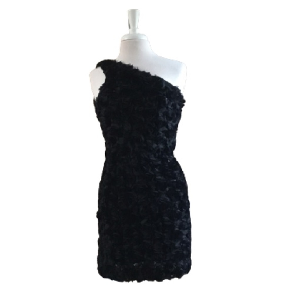 ABS Allen Schwartz Appliqué Sequin One Shoulder Dress Black Size 6